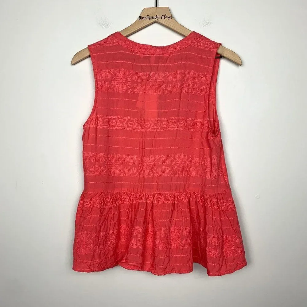 Cupcakes & Cashmere | NWT Hughes Embroidered Peplum Hem Top Coral Size Small - Picture 6 of 6